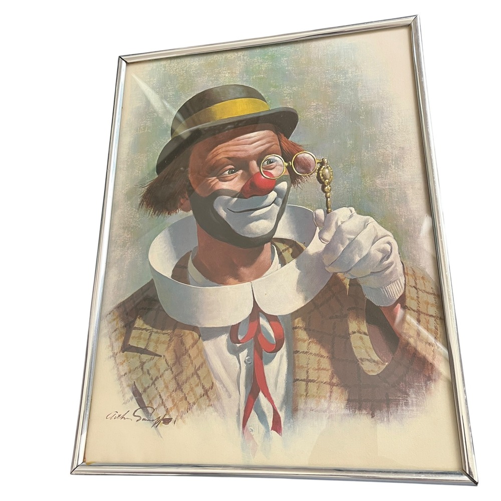 Arthur Sarnoff Signed Clown Lithograph Print Framed Vintage Mid Century 12x16